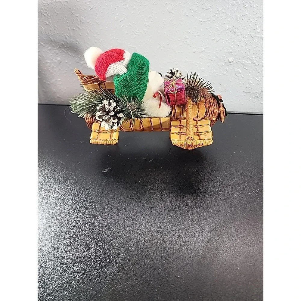 Vintage‎ Wicker Santa Claus Airplane Christmas Decoration Teddy Bear